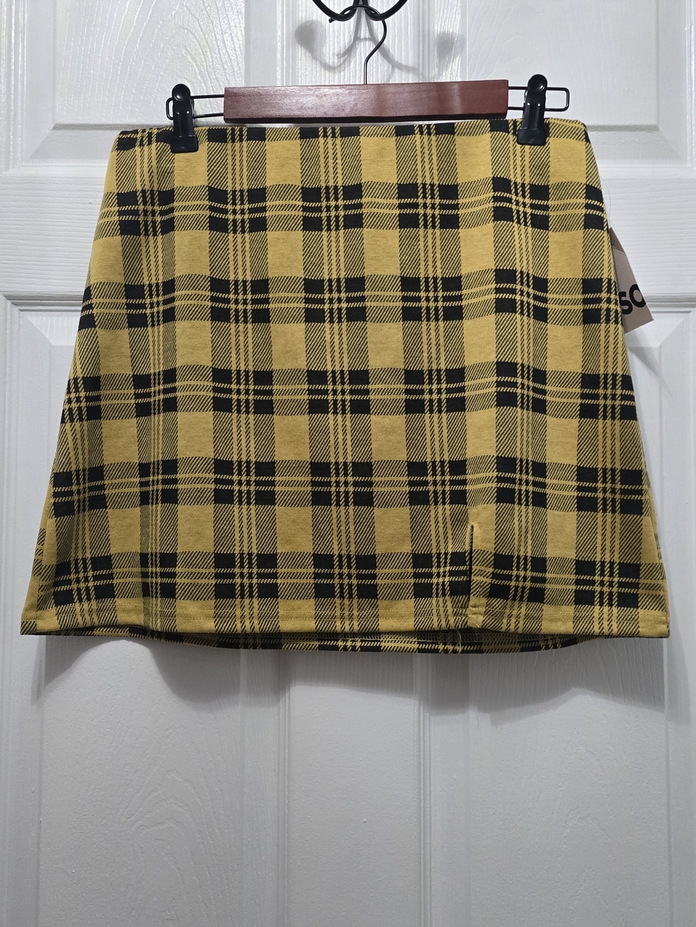 SO Yellow and Black Plaid Mini Skirt